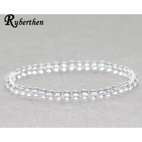 Ruberthen Clear Quart z Bracelet 4 mm White Crystal Stone Beads Bracelet Mini Gem Stone Energy Bracelet
