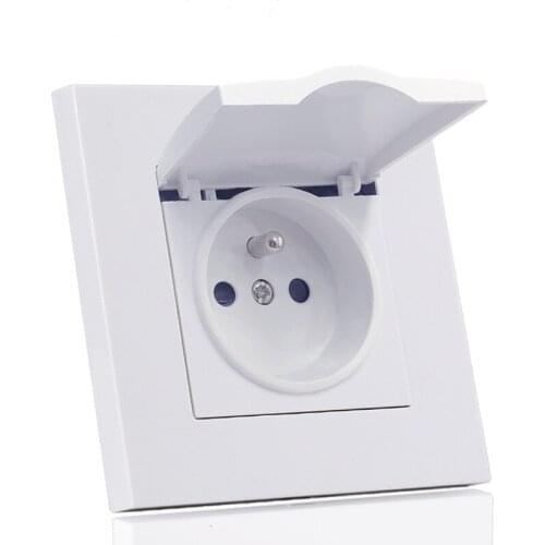 French Standard Power Socket with Cover, AC110~250V 16A Flame Retardant PC Panel 86mm*86mm Wall Electrical Outlet