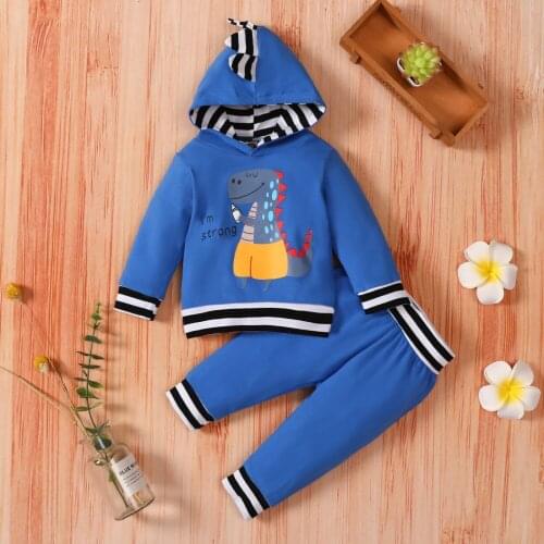 Bobora Baby Boy Clothes Cartoon Dinosaur Print Sweater Long Sleeve Set Toddler Baby Boy Outfits Hoodie Sweatpants