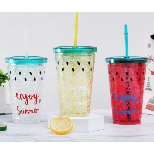 Water Cup Straw Cup Eco-friendly with Lid Plastic Lovely Sweet Straw Bottle for Home Plastic Bottom Outdoor Portable Cup