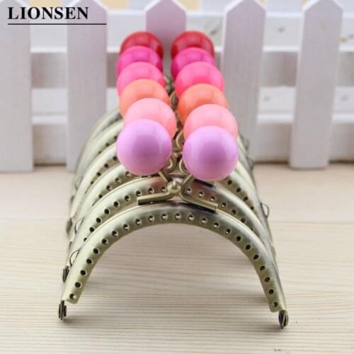 LIONSEN 8.5cm Big beads Antique Bronze metal Purse Frame Handle for Clutch Bag Handbag Accessories Making Kiss Clasp Lock