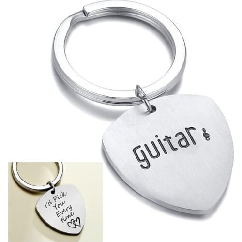 Fashion Guitar Pick Stainless Keyring Engraved Name I Would Pick You Everytime Keychain Jewelry Accessories