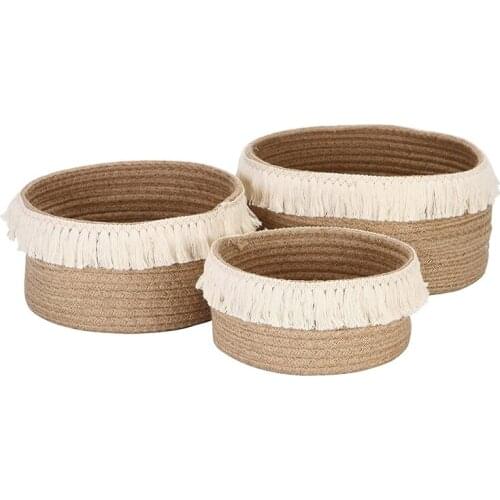 Storage Baskets Organizer Set Of 3 Box Bins In Jute Tassels Lace For Bedroom Living Room Toiletry Sundries Toys Decor