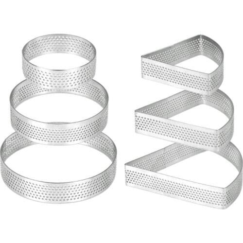 Stainless Steel Perforated Tart Rings,Heat-Resistant Porous Cake Mousse Molds Ring,Non-Stick Bottom Tower Pie Cake Rings