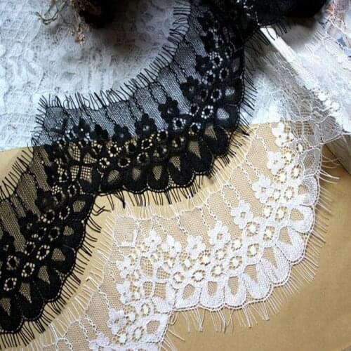 New Hot 9cm Wide Voile Embroidered Lace trim White Black Shiny Eyelash Fabric Lace Sewing Applique Wedding Decoration 9meter/Lot