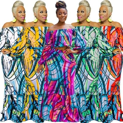 African Clothes for Women 2021 Summer African Women Long Sleeve Printing Plus Size Two Pieces Sets Top and Long Skirts S-5XL