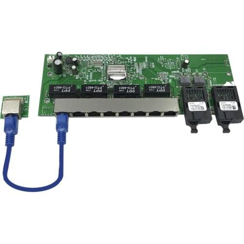 Reverse 10/100/1000M Gigabit Ethernet switch Fiber Optical Single Mode 8 RJ45 and 2 SC fiber Motherboard1.25G 20KM