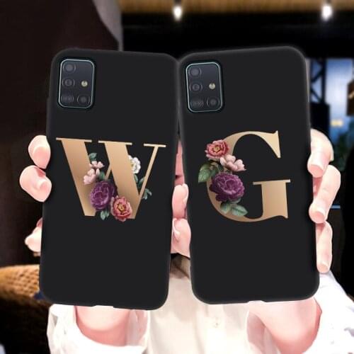 A-Z Letters Case For Samsung Galaxy A52 A71 A21S A50 A70 A51 A72 Flower Matte Soft Phone Cover GalaxyA51 Bumper Custom Name Capa