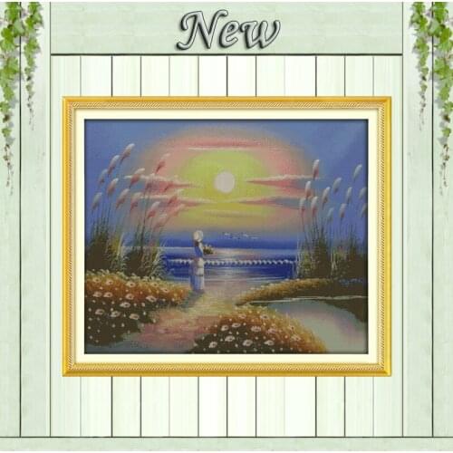 Seaside Beauty girl,pattern print on the fabric DMC 14CT 11CT Cross Stitch kits,embroider needlework Sets,woman Home Decoration