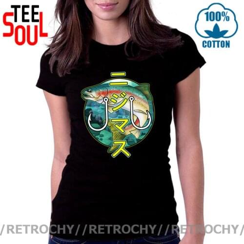 Retrochy Fish On T-shirts Fishing Fishinger Fisherman T shirts River Hunting tee shirt Japanese Kanji Rainbow Trout fish T shirt