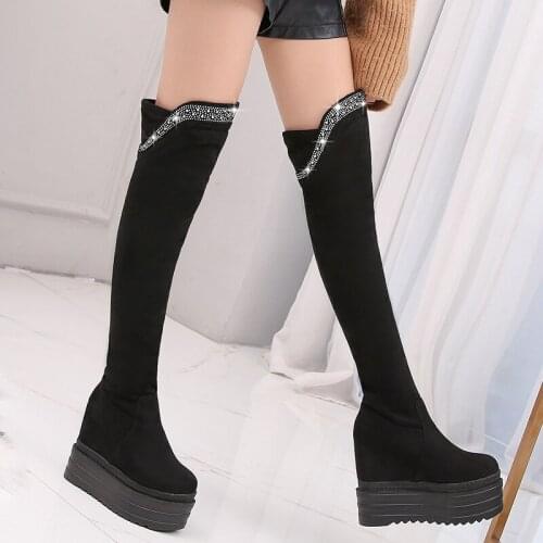 HOKSZVY Winter 13cm Hate High Thick-soled Stretch Fleece Inner Increase Womens Boots with Rhinestone Over The Knee Boots ZYW