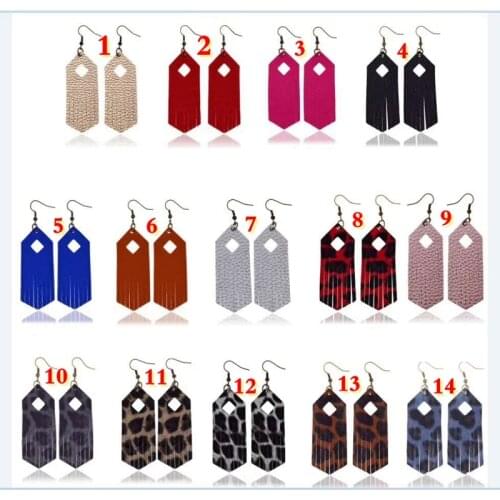 Floral Print Leopard Teardrop Leather Earrings Glitter Antique Lightweight Natural Texture Lattice Handmade Fashion