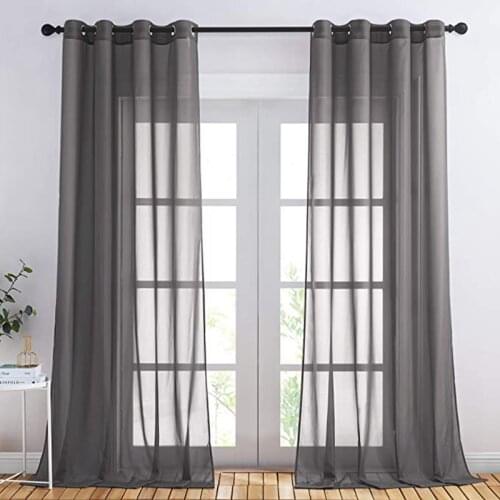 Chiffon Sheer Curtains for Living Room Elegant Dark Charcoal Grey Soft Nickel Backdrop Voile Sheer Wedding Party Stage