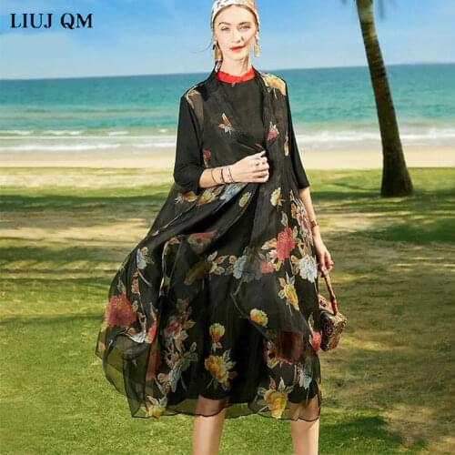 Sun Protection Cloak Two-piece Dresses Ladies plus size Midi Dress Short Sleeve Summer Beach Dresses And tunics Woman Elegant