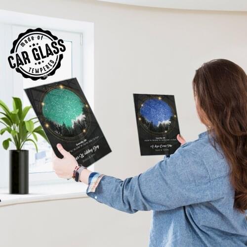 Constellation Glass Frame - Customize Star Map By Date - Submit Your Special Date, Names & Quote - Night Sky Wall Art Deco