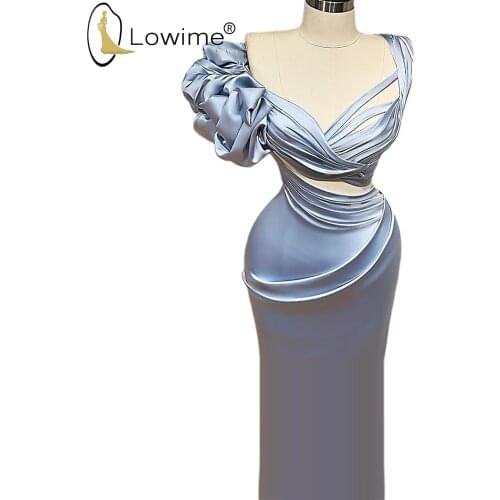 Light Sky Blue Mermaid Evening Dresses 2020 Sexy Cutaway Sides Ruched Floor Length Evening Gowns Robes De Soiree