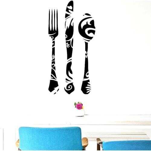 Spoon Knife Fork Wall Stickers For Kitchen Tableware Vinyl Wall Decals Decor Dining Room Home Decoration For Resturant Y100