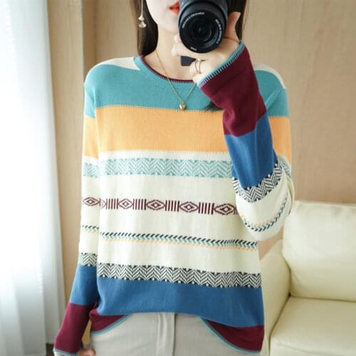 2021 Autumn/Winter New Cashmere Sweater Woman Round Neck Pullover Fashion Korean Knit Tops Casual Large Size Female Jacket