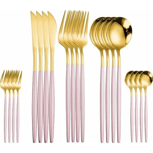 Gold Dinnerware Sets Stainless Steel Pink Tea Spoon Fork Knife Spoon Kitchen Cutlery Sets Eco-Friendly Dinnerware Set Tableware