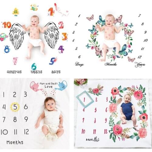 12 Style Newborn Baby Monthly Growth Milestone Blanket Cartoon Background Blankets Play Mats Backdrop Cloth Calendar Photo Props