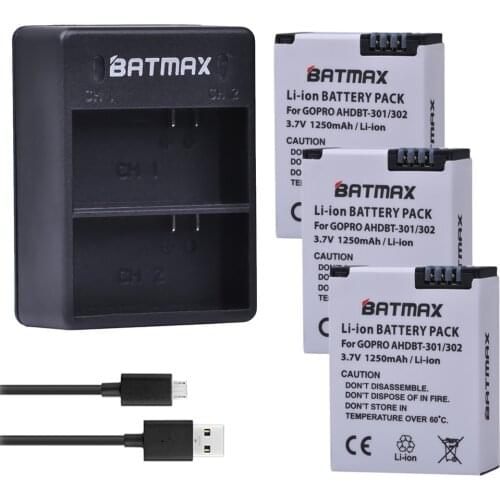 3Pcs Battery + USB Dual Charger for hero 3 gopro hero3 battery for GoPro go pro Hero 3 3+ camera accessories