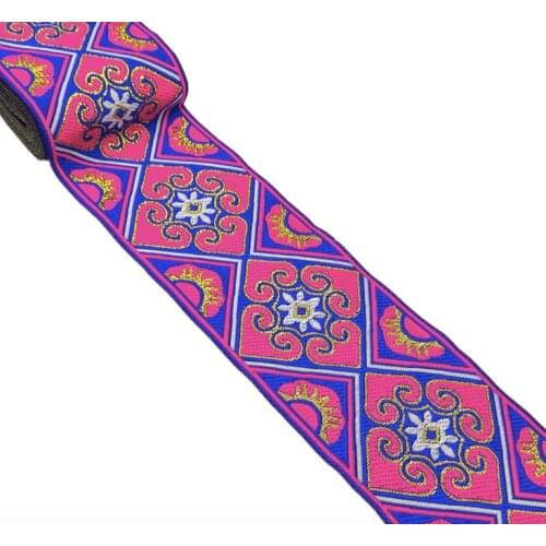 5yards cross stitch embroidery jacquard webbing lace trim 6.6cm dress collar ribbon tape ethnic tribal nepal thai india boho DIY