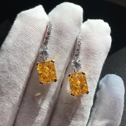 AINUOSHI 925 Sterling Silver 8x10mm Radiant Cut Lad Yellow Created Diamond Simple Hook Drop Earrings For Women Party Gift