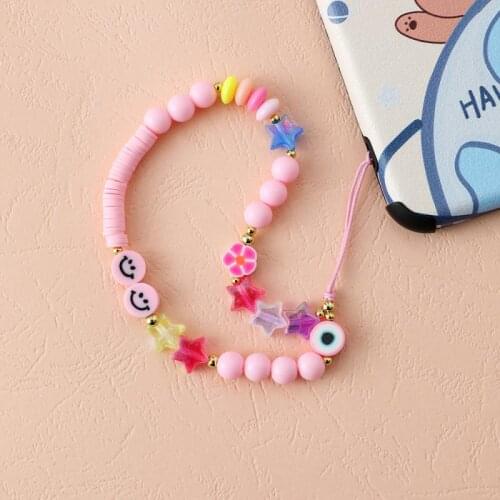Anti-Lost Mixed Star/Eye Pattern Acrylic Beaded Mobile Phone Strap Cute Round/Flower Shape Polymer Clay Mobile Phone Chain