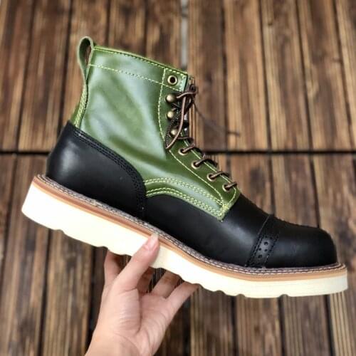 Handmade Designer Vintage Men Boots Autumn Winter Casual Cow Leather Ankle Boots White Round Toe Motorcycle Boots Platform Shoes