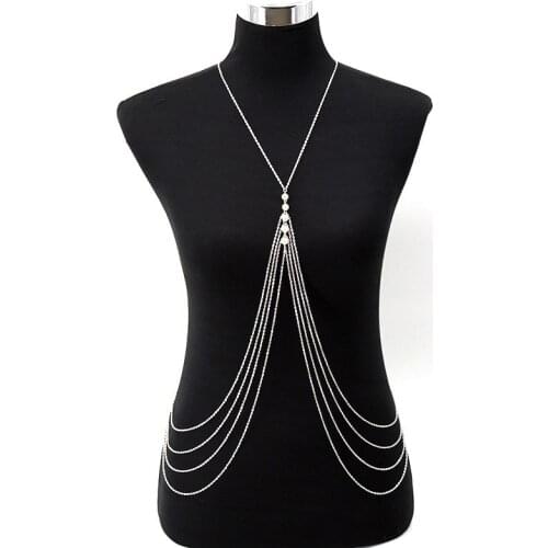 New Arrival Most Fashion Multilayer Long Waist Chain Imitation Pearl Body Chain Necklace Wholesale Body Jewelry