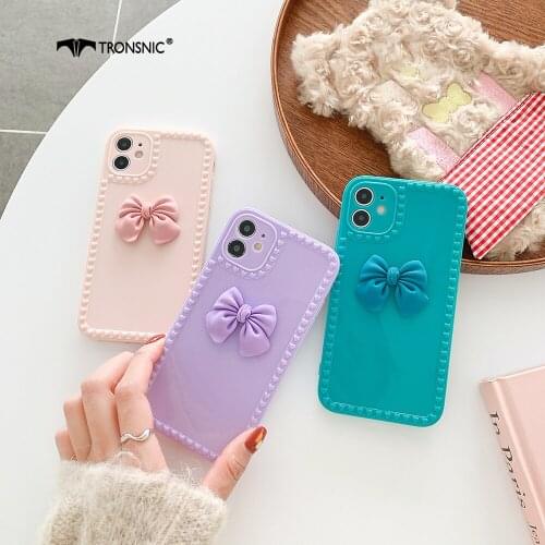 Bow Love Dot Phone Case for iPhone 12 11 Pro Max XR X MAX Soft Luxury Blue Purple Silicone Girl Case for iPhone 6 7 8 Plus Cover