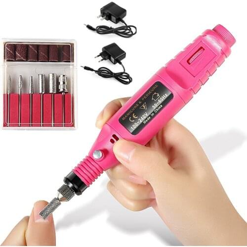Mini Electric Manicure Drill Professional Nail Drill Bits Pedicure Nail File Nail Tools 6 Bits Drill Nail Drill Machine Equipmen