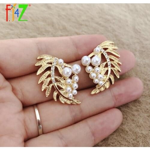 F.J4Z Hot Designer Leaf Earrings Romatic Elegant Simulated Pearl Rhinestone Earrings Lady Cocktail Earring Gifts Dropship