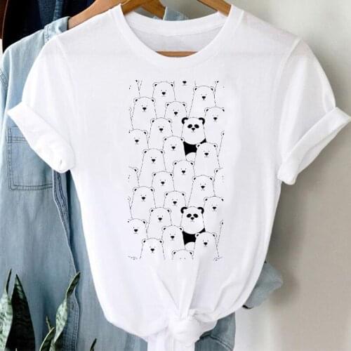 T-shirts Women 90s Panda Face Cartoon Funny Cute Animal Fashion Clothes Stylish Tshirt Top Lady Print Girl Tee T-Shirt