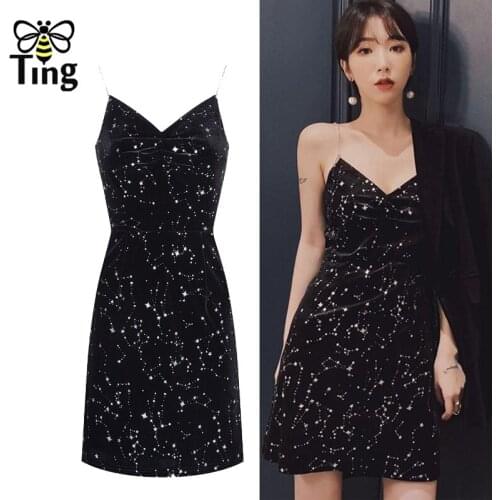 Tingfly Vintage Sexy Dark Glitter Sleeveless Black Mini Short Dress Clubwear Link Strap Sundress Night Club Party Dress Vestitis