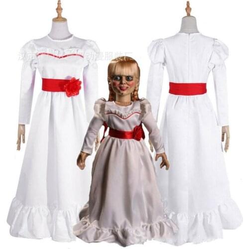 Movie Annabelle Cosplay Costume White Dress Doll Halloween Cosplay Costume for Girl Kid Lolita Dress Long Dress Flower