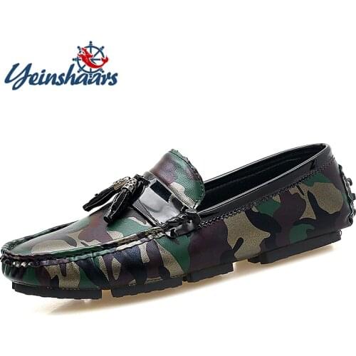 YEINSHAARS Big Size Leather Loafers Cool Breathable Comfortable Men Loafers Camouflage Moccasins Driving Shoes Men Casual Shoes