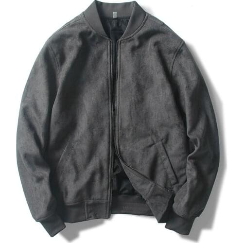 Autumn Winter Suede Fabric Men School Uniform Flight Suit Gray Bomber Jacket Oversize Mens Short Thick Flight Jacket Boys Top