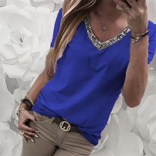 Summer Sleeveless Tshirt Womens Camiseta Mujer Fashion Sexy V-neck Sequin Splicing Tee Tops T-shirt рубашка женская 2021 Newest