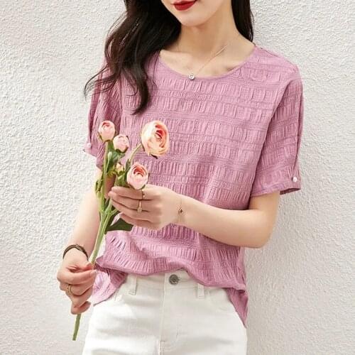 2021 summer sweet round neck age reduction chiffon shirt womens Short Sleeve T-Shirt vintage clothes woman