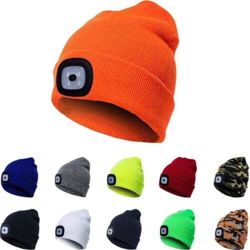 HOT SALES !!! Unisex Autumn Winter Warm Outdoor Hiking Camping Knitting Beanie Hat with LED