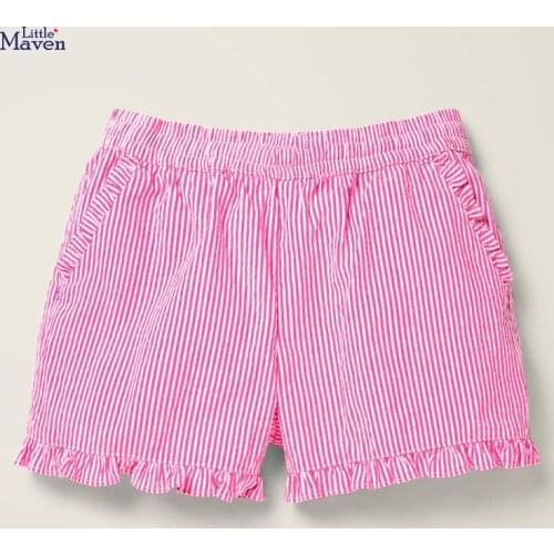 Little Maven 2021 Summer New Baby Boy Clothing Children Cotton Striped Flower Print Toddler Beach Pink Shorts for Kids 2-7 Years
