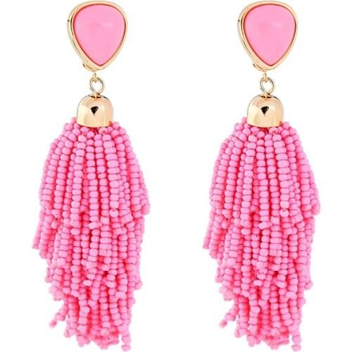 Handmade Chunky Big Earrings Red & Pink Acrylic Beads Cluster Fringe Earrings Statement Ear Accessories for Women