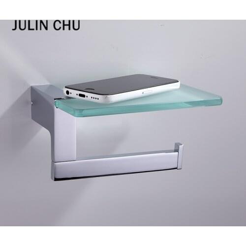 Matte Glass Toilet Paper Holder with Shelf Brass Metal Wall Mouted Kithcen Bathroom WC Tissue Roll Hanger Phone Rack Creative