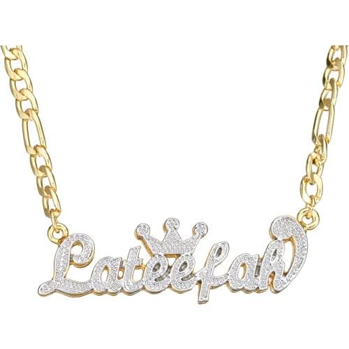 Copper Custom Name Necklace Personality Double Plate Name Curb Chain Nameplate Pendant Necklace for Women Charm Jewelry Gift