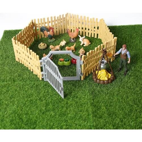 Simulation Farm World Hunter Rabbit Chicken Dog and Fence Figurine Model Toy Set Educational Props Easter Toys for Kids
