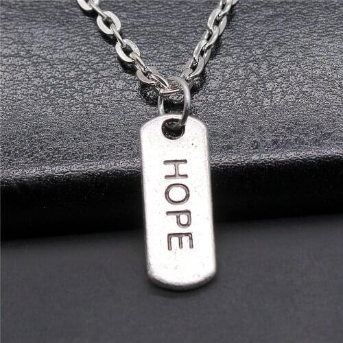 Fashion 2 Colors 21x8mm Hope Tag Charms Pendant Necklace For Women Lady Girl Jewelry Gift