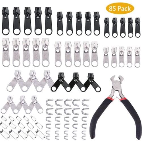 84pcs/set Zipper Repair Kit Sewing Jacket Slider Install Plier Metal Lock Pull Replacement Head Garment Repair Zipper Useful