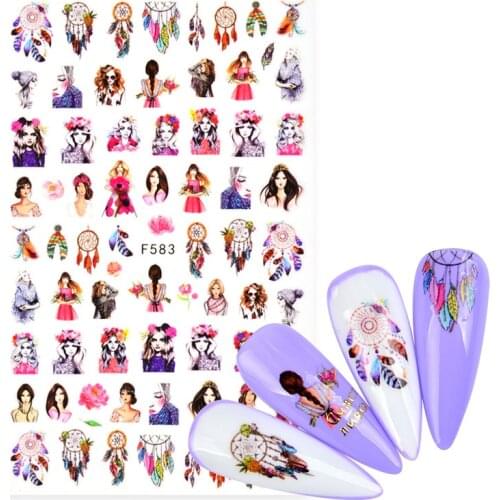 1 Sheet Indian Ethnic Style Dream Catcher Designs 3D Nail Art Stickers Decal Template Diy Nail Tool Decorations