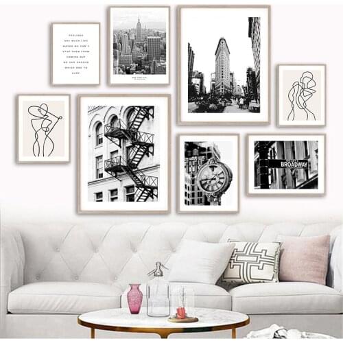 Black And White Photo Clock Abstract Line Wall Art Canvas Painting Nordic Posters And Prints Wall Pictures For Living Room Decor
